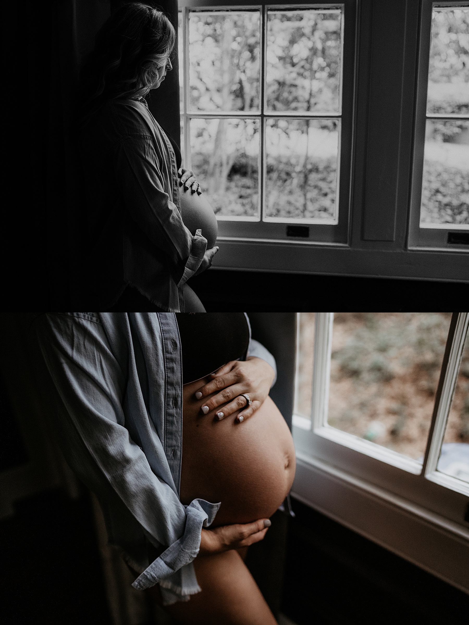 Intimate in-home maternity photography, pregnant belly