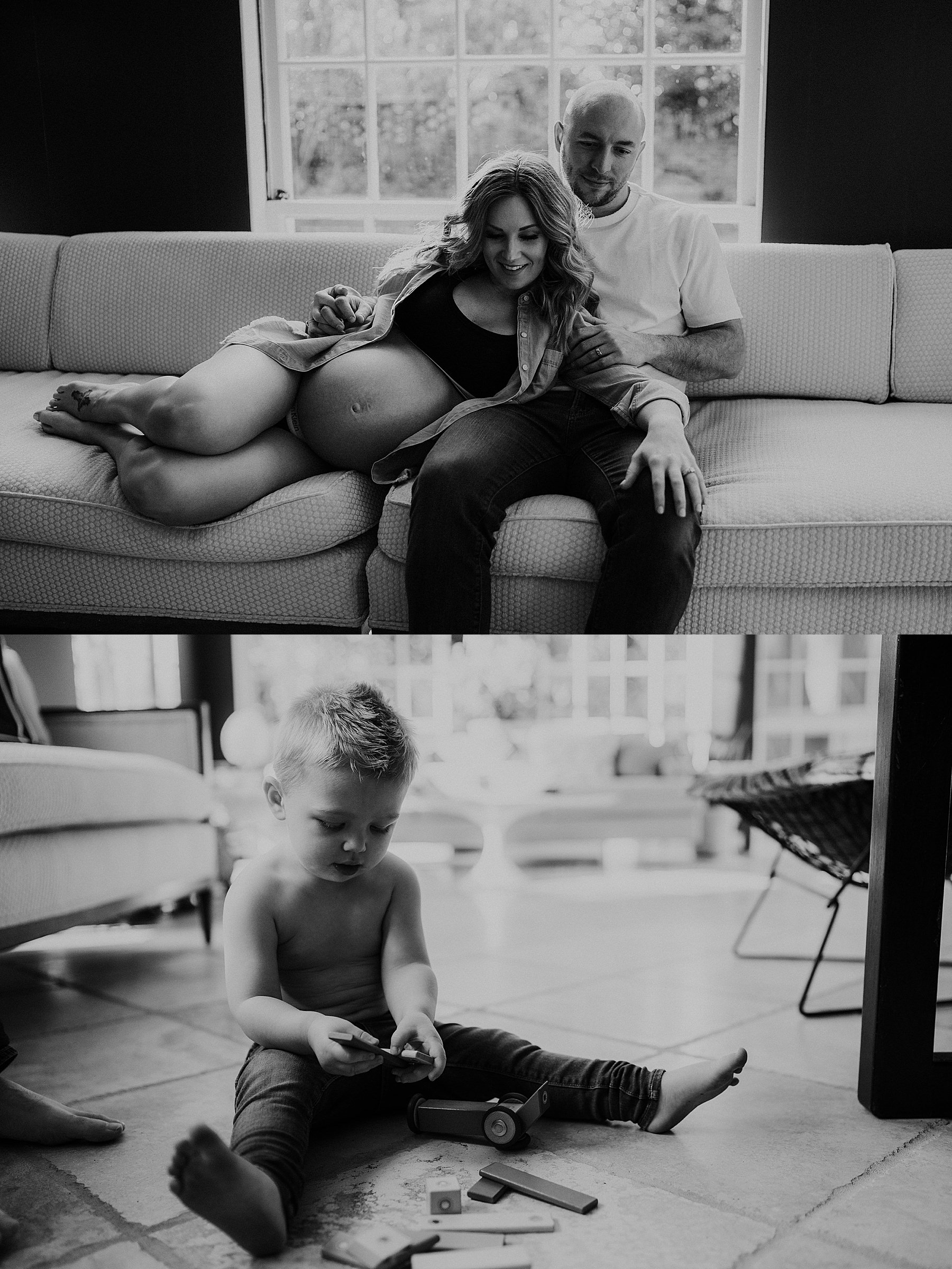 Intimate in-home maternity photography, family