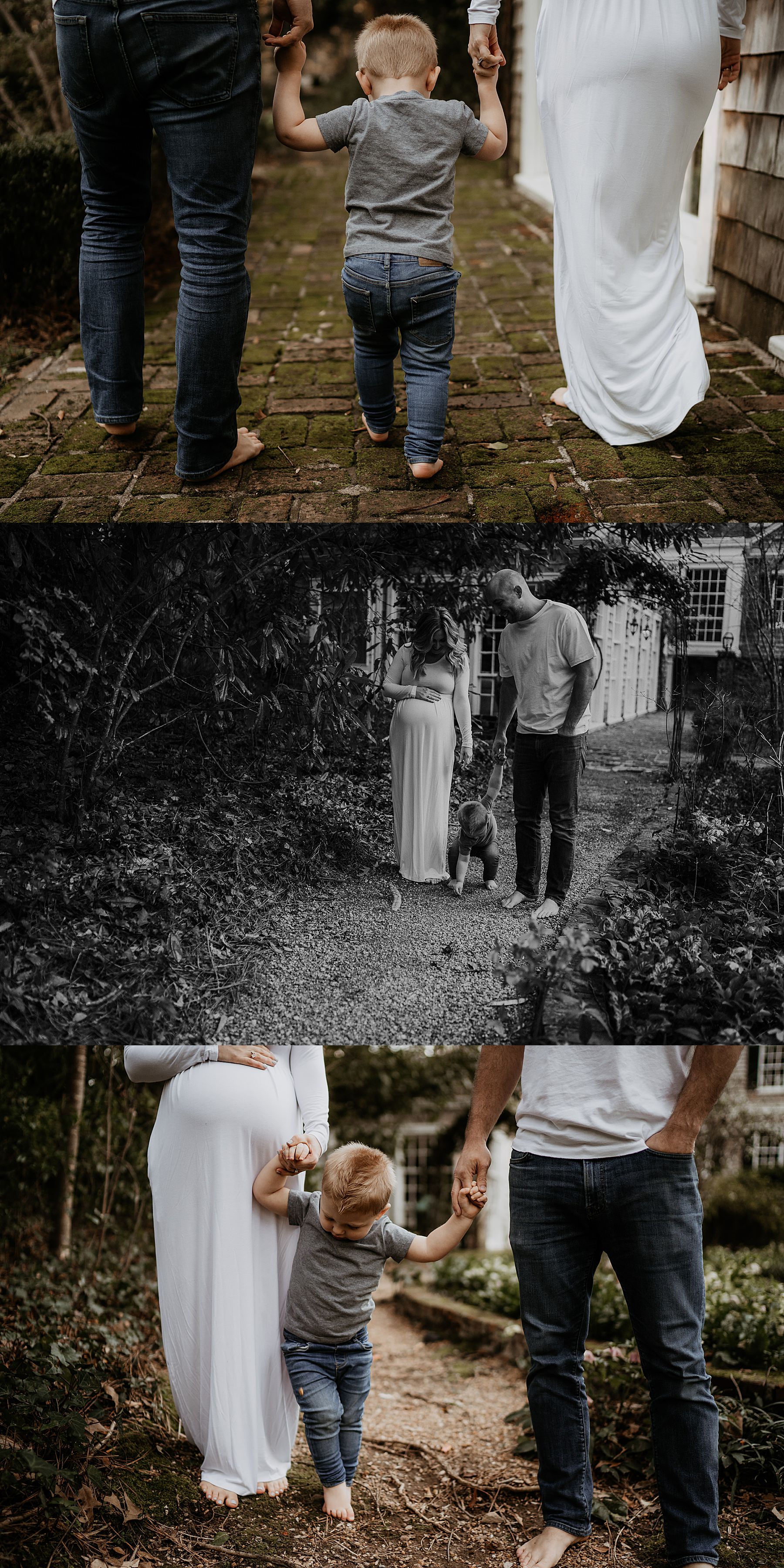 maternity photography, family outdoors holding hands