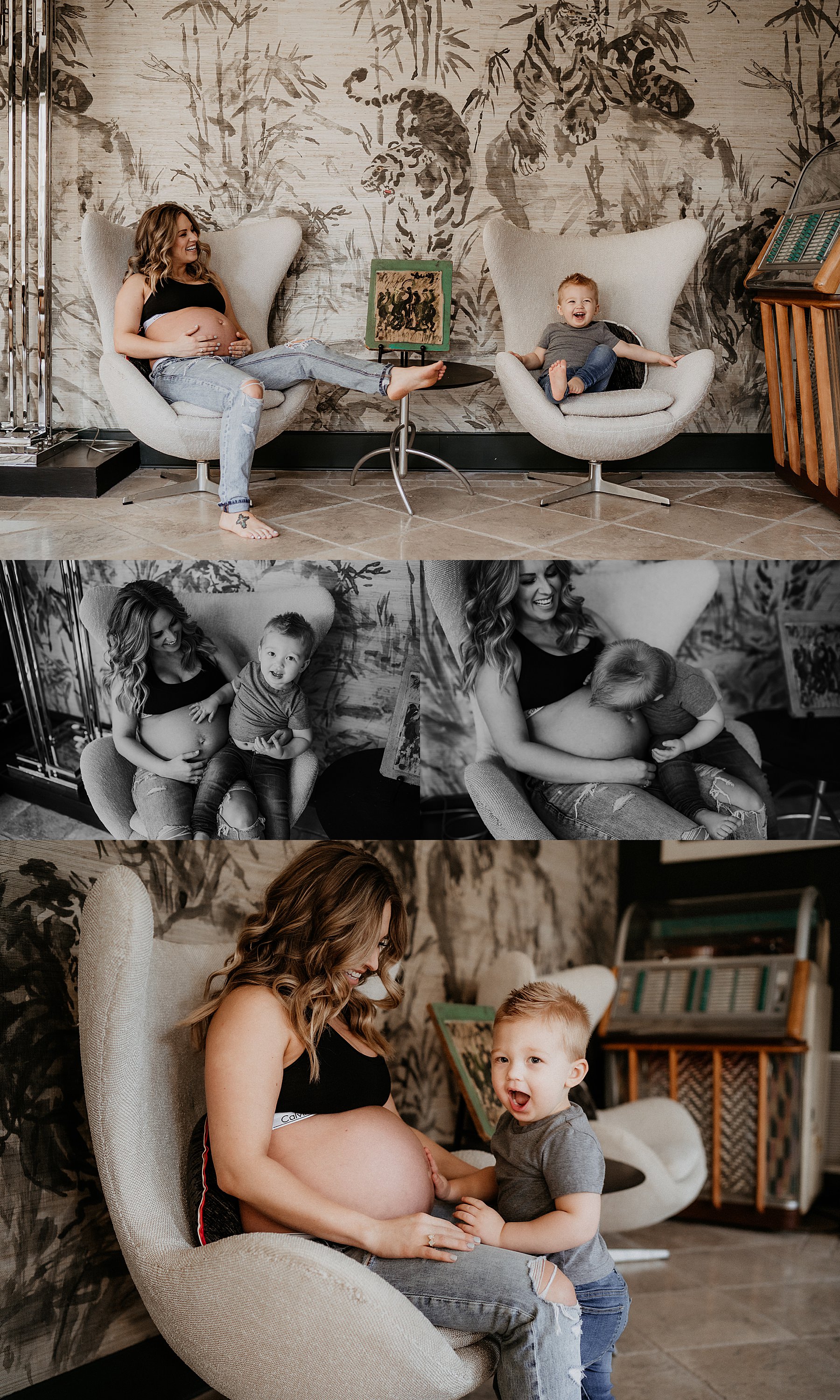 Intimate in-home maternity photography, mother and toddler