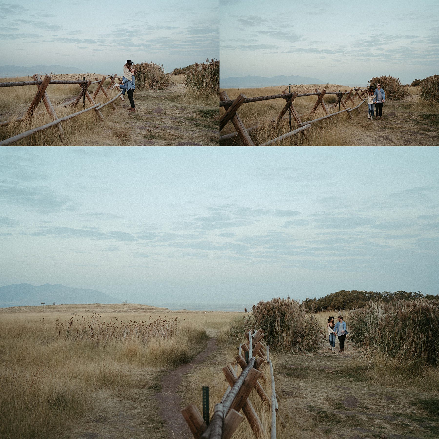 Utah Engagement photography, Couple near fence and tall grass