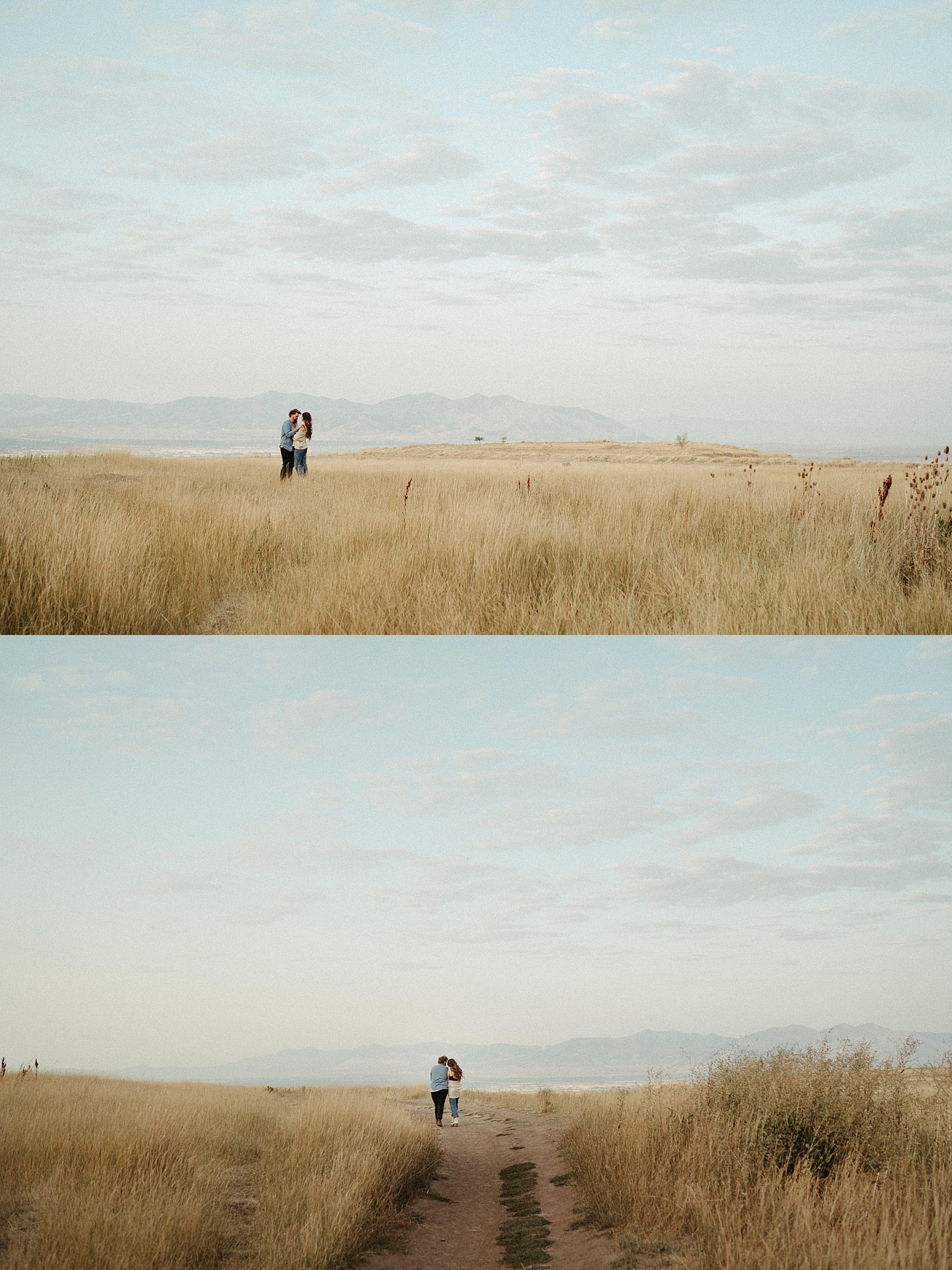 Utah Engagement photography, couple standing in the tall grass