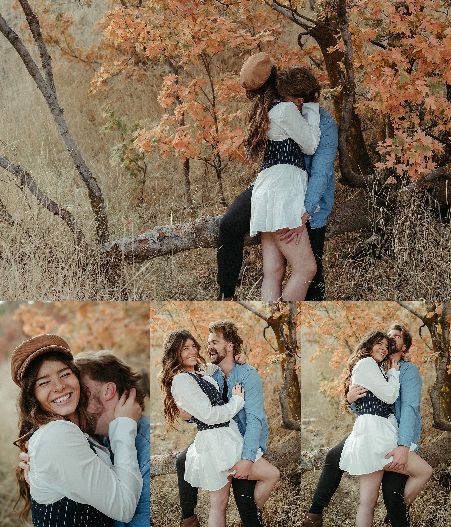Utah engagement session couple against the tree at tunnel springs