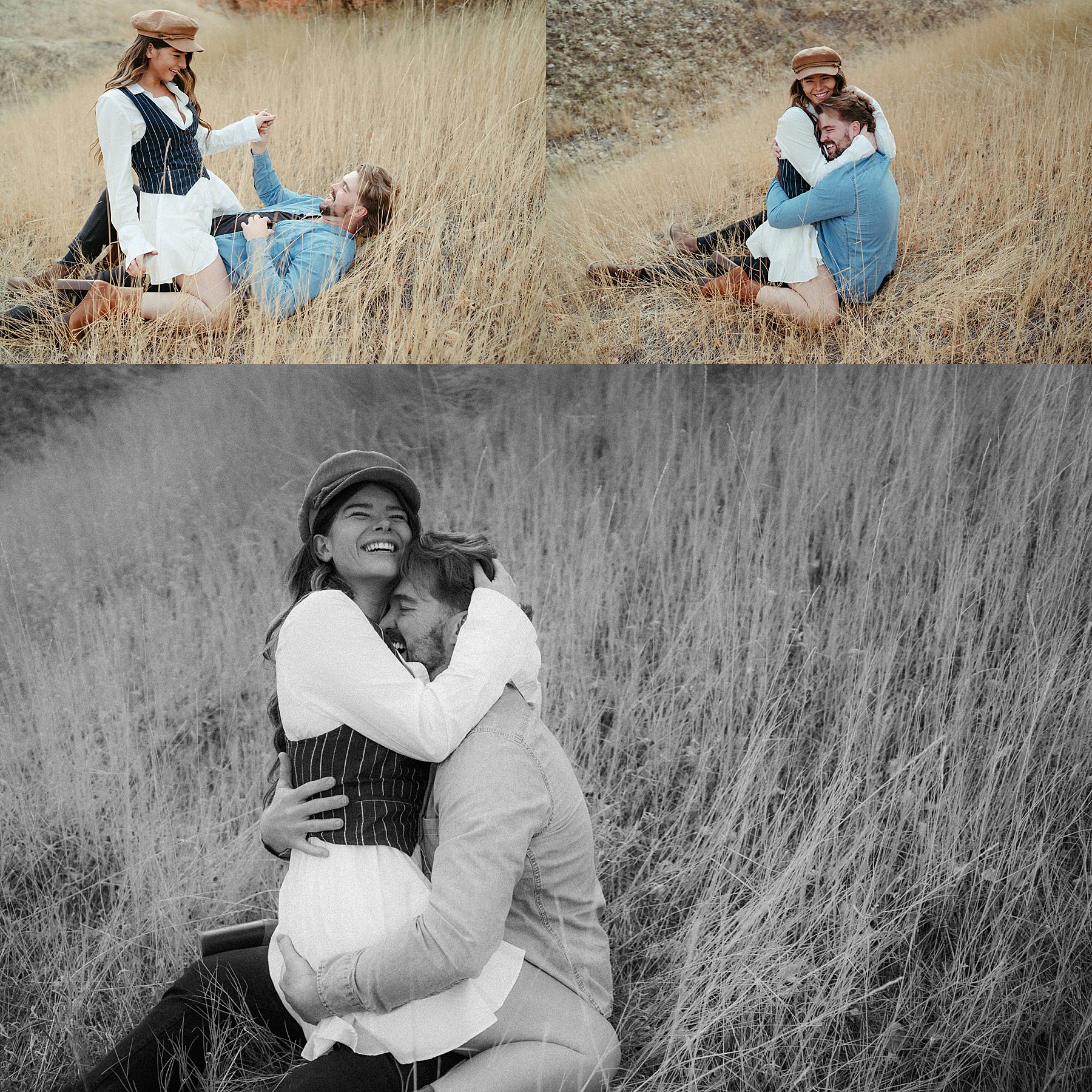 Utah couple photos, playing in the grass