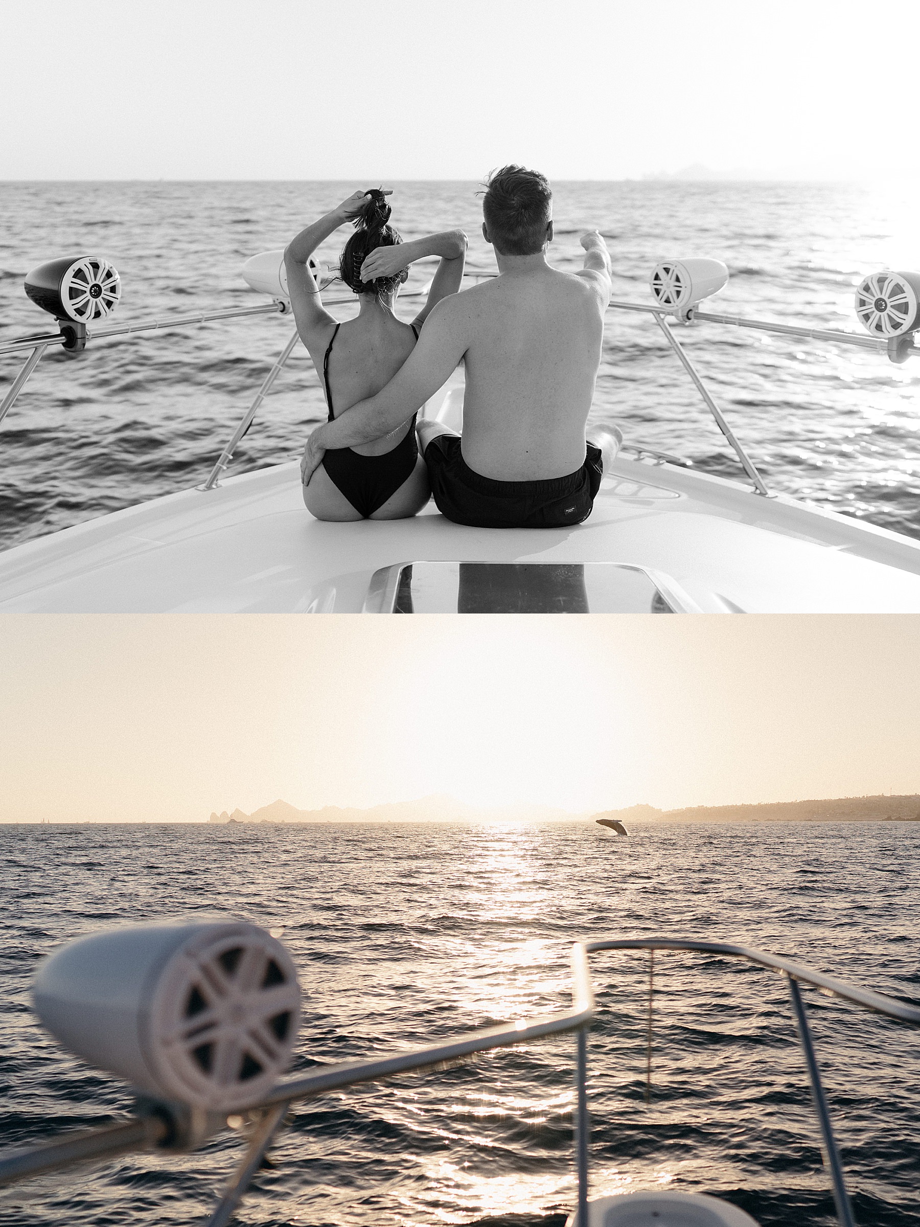 couple engagement session on boat in Cabo